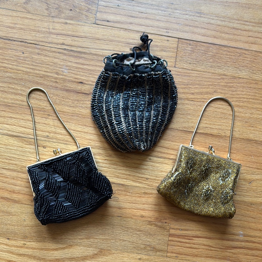 Elegant Black and Gold Beaded Women's clutch bags